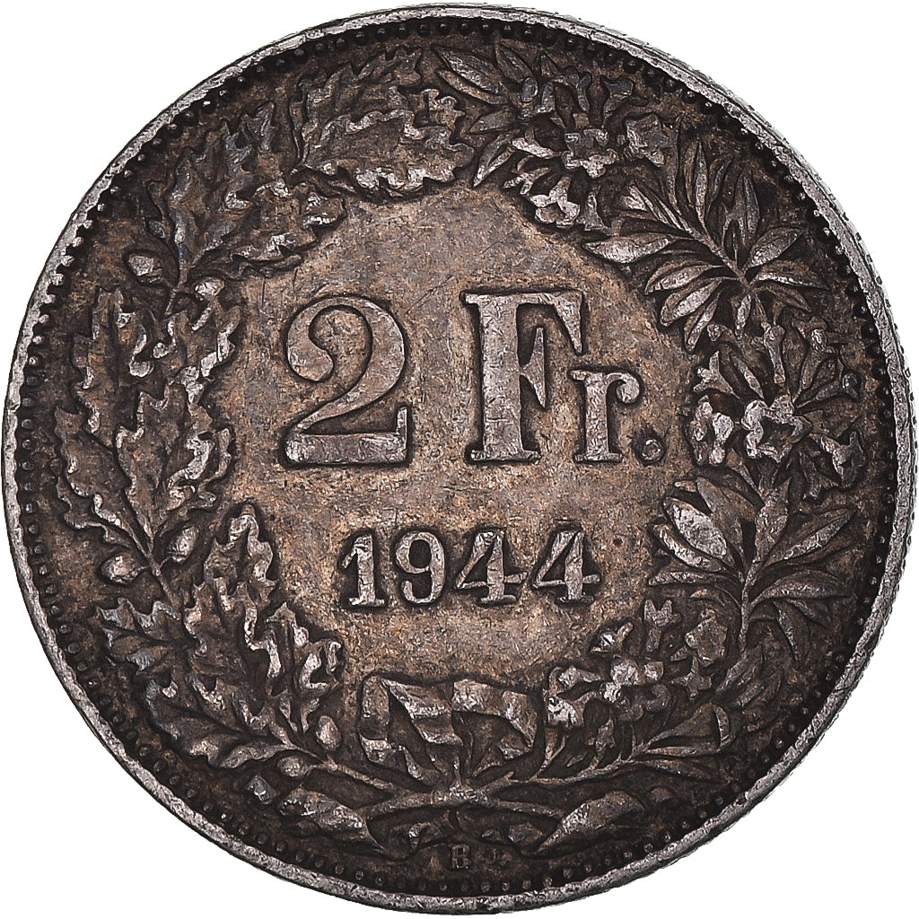 Coin, Switzerland, 2 Francs, 1944, Bern, VF(30-35), Silver, KM:21