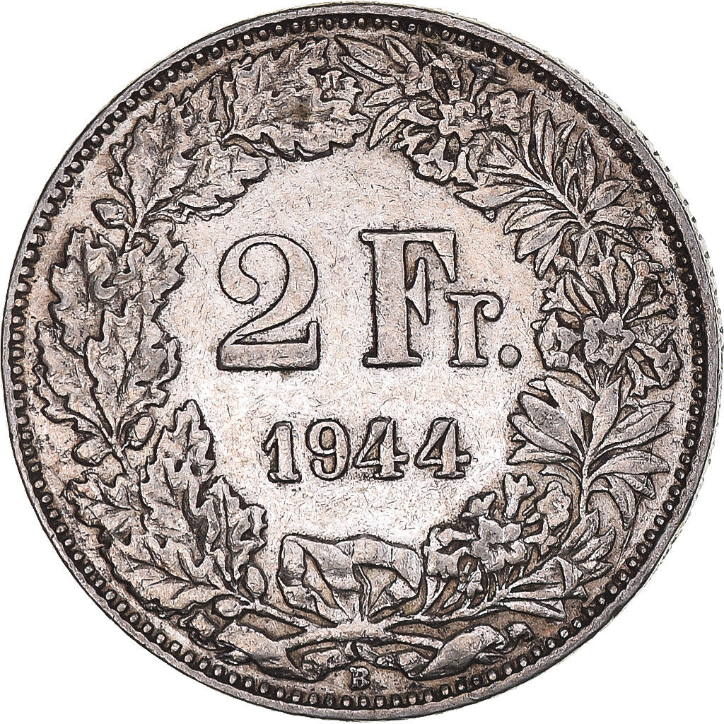 Coin, Switzerland, 2 Francs, 1944, Bern, AU(50-53), Silver, KM:21