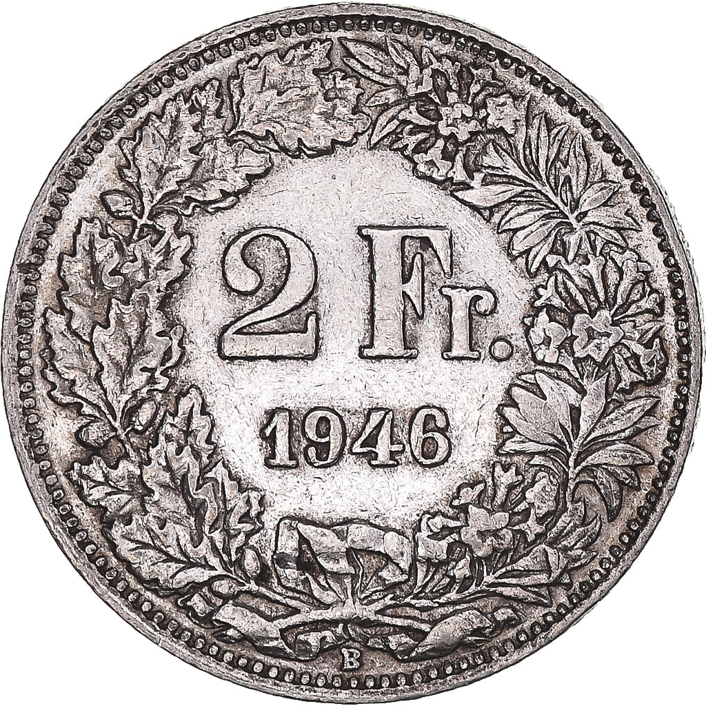 Coin, Switzerland, 2 Francs, 1946, Bern, VF(30-35), Silver, KM:21