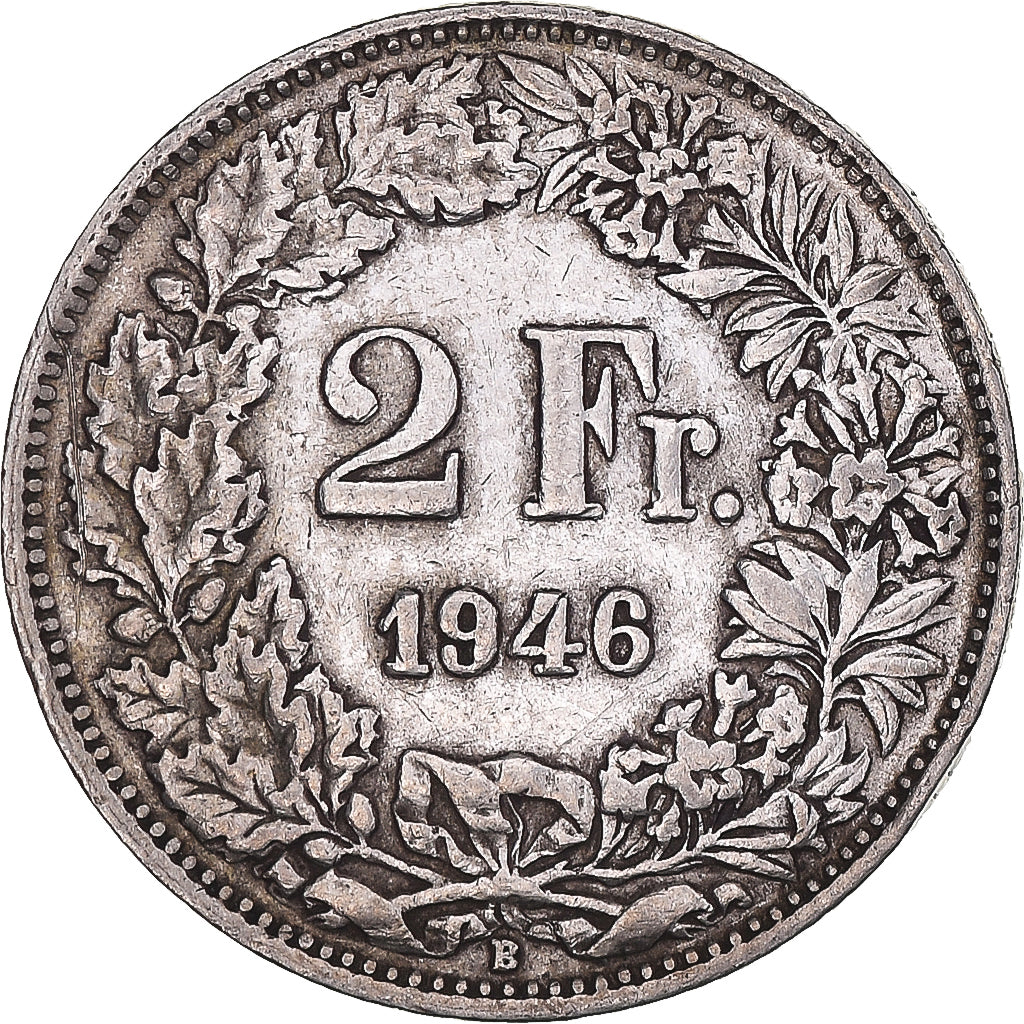 Coin, Switzerland, 2 Francs, 1946, Bern, EF(40-45), Silver, KM:21