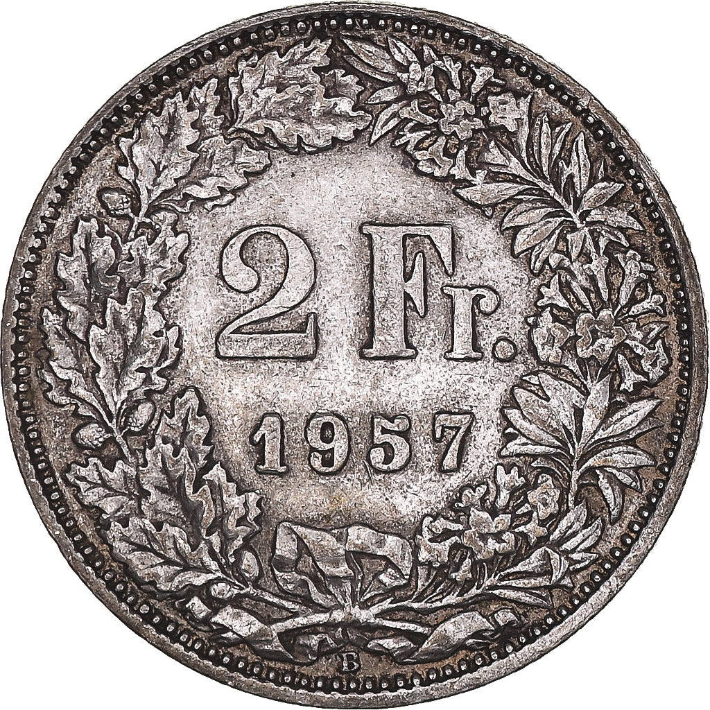 Coin, Switzerland, 2 Francs, 1957, Bern, EF(40-45), Silver, KM:21