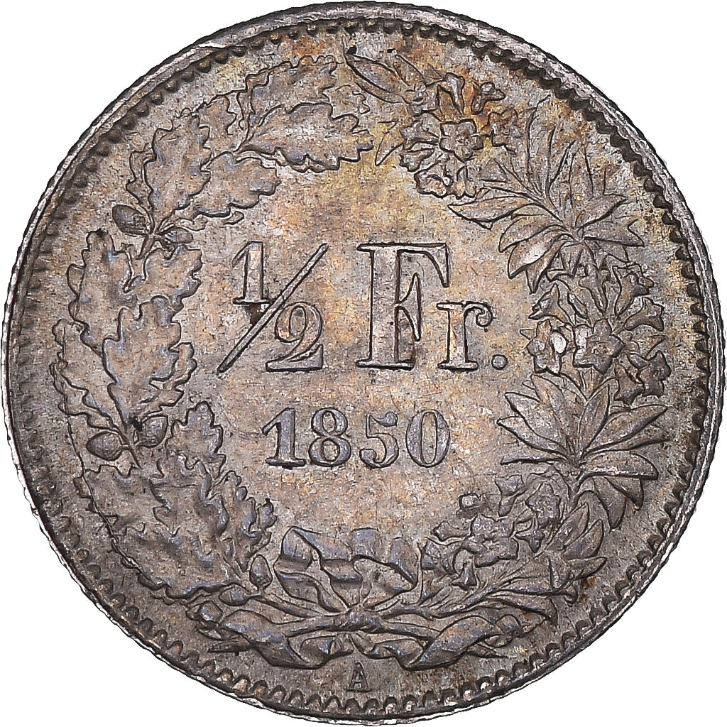Switzerland, 1/2 Franc, Helvetia, 1850, Paris, Silver, AU(50-53), KM:8