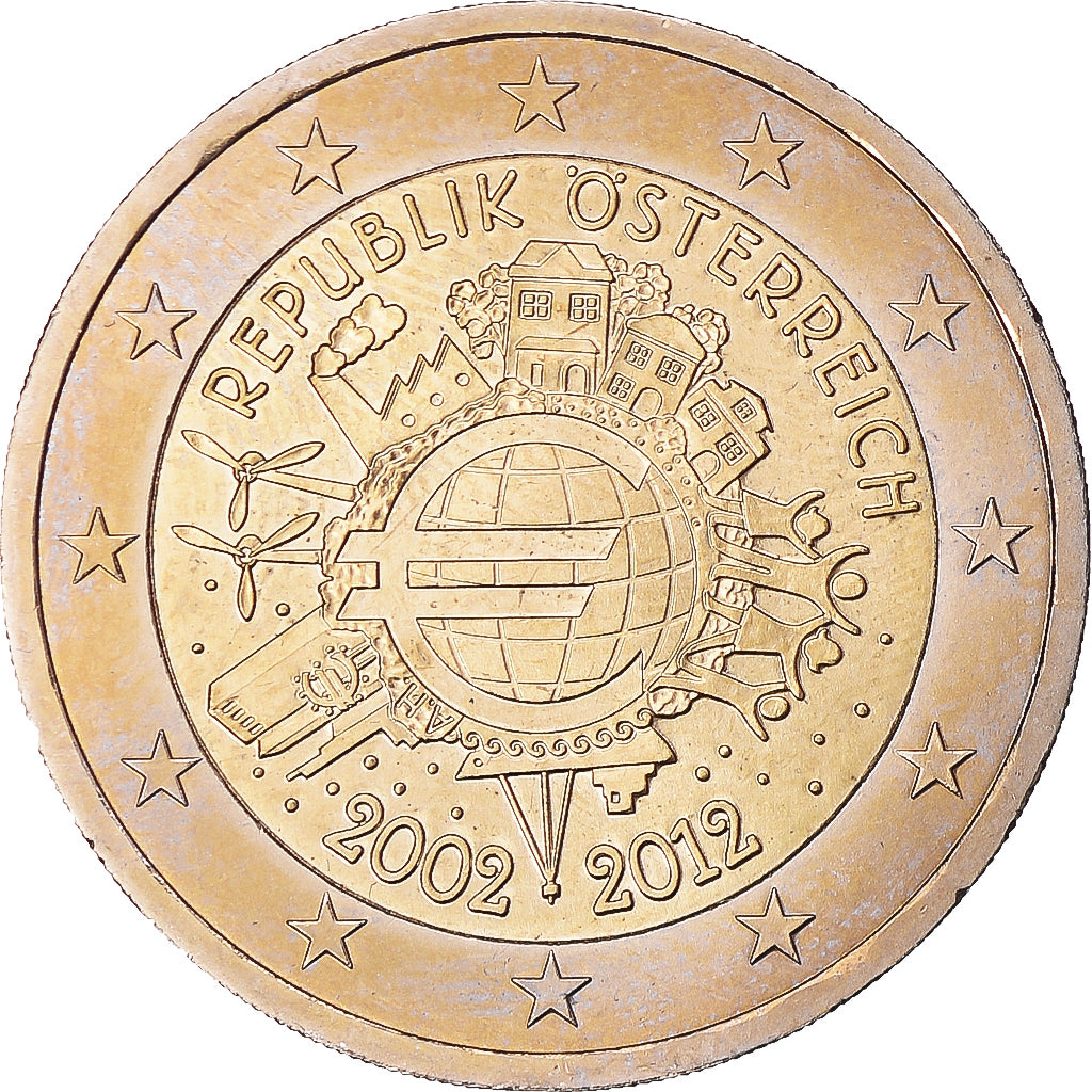 Áustria, 2 Euro, 10 ans de l'Euro, 2012, MS(63), Bimetálico