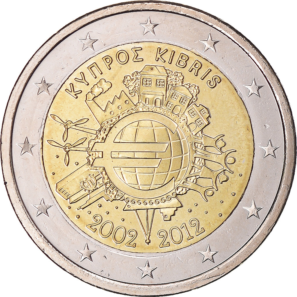 Chipre, 2 Euro, 10 ans de l'Euro, 2012, MS(63), Bimetálico