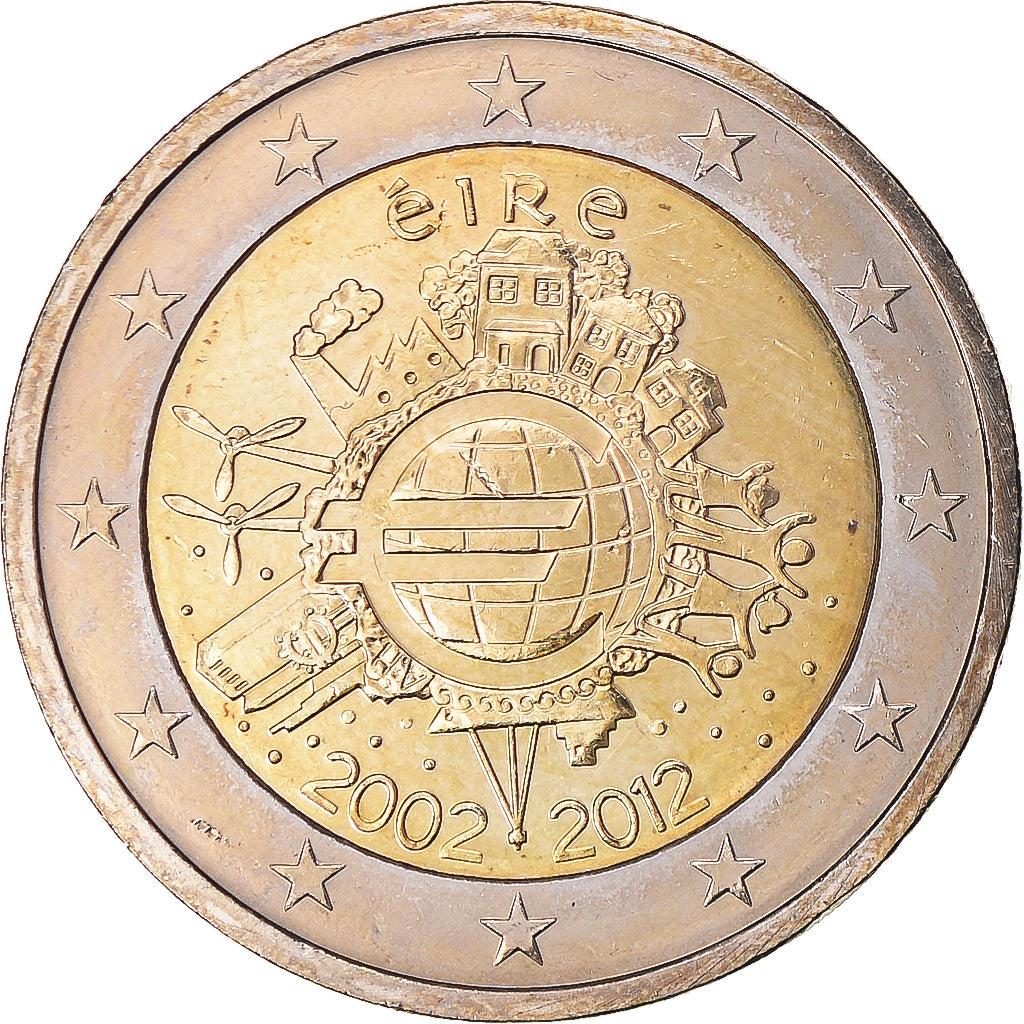 Ireland, 2 Euro, 10 years euro, 2012, AU(55-58), Bi-Metallic, KM:71