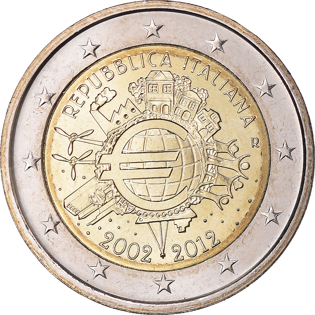 Itália, 2 Euro, 10 ans de l'Euro, 2012, MS(63), Bimetálico