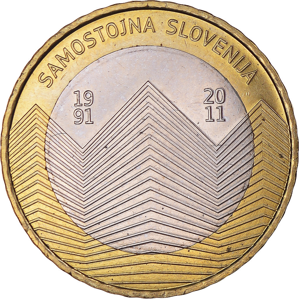 Slovenia, 3 Euro, Independence 20th Anniversary, 2011, AU(55-58), Bi-Metallic