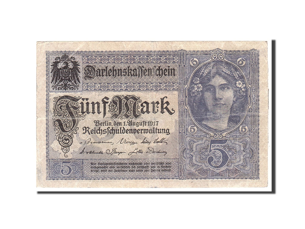 Banknote, Germany, 5 Mark, 1917, 1917-08-01, KM:56a, EF(40-45)
