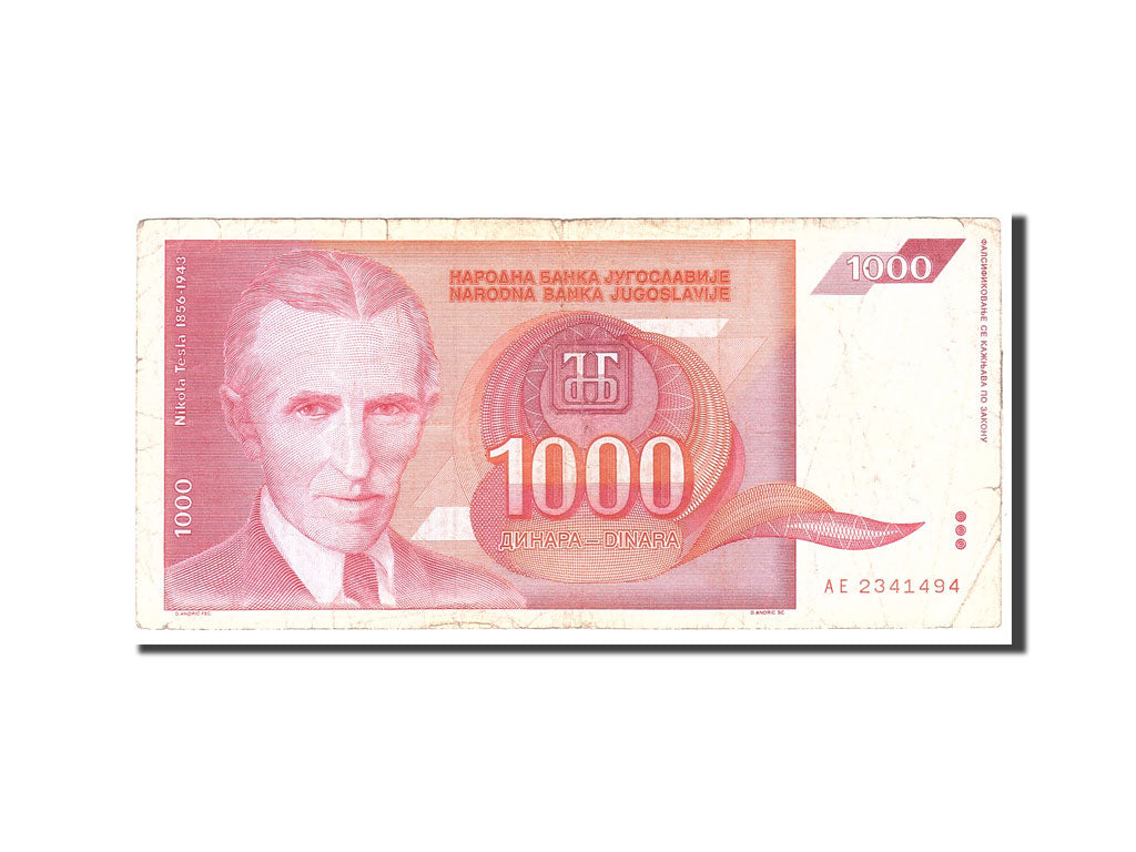 Banknote, Yugoslavia, 1000 Dinara, 1992, Undated, KM:114, VF(20-25)