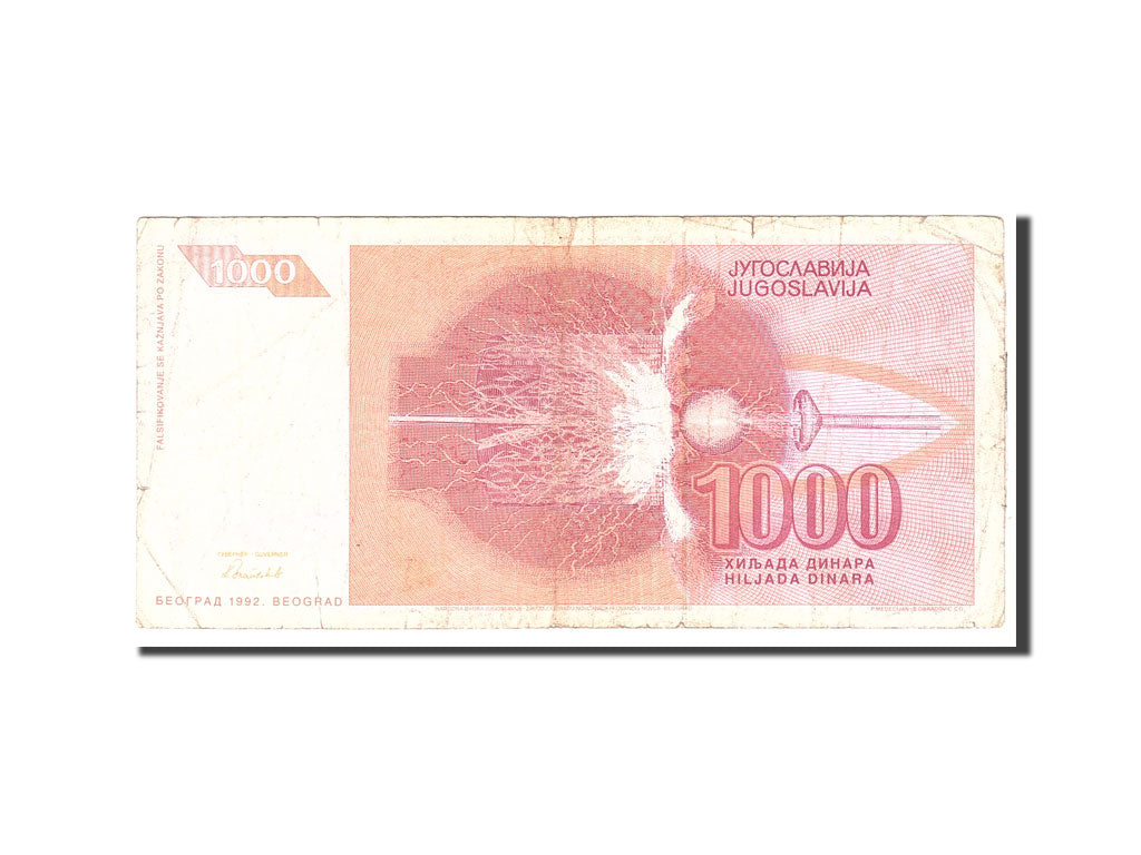 Banknote, Yugoslavia, 1000 Dinara, 1992, Undated, KM:114, VF(20-25)