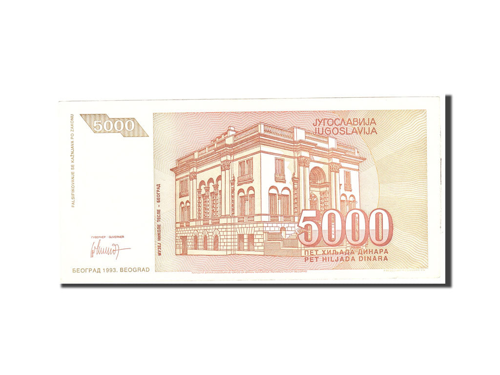 Banknote, Yugoslavia, 5000 Dinara, 1993, Undated, KM:128, AU(50-53)