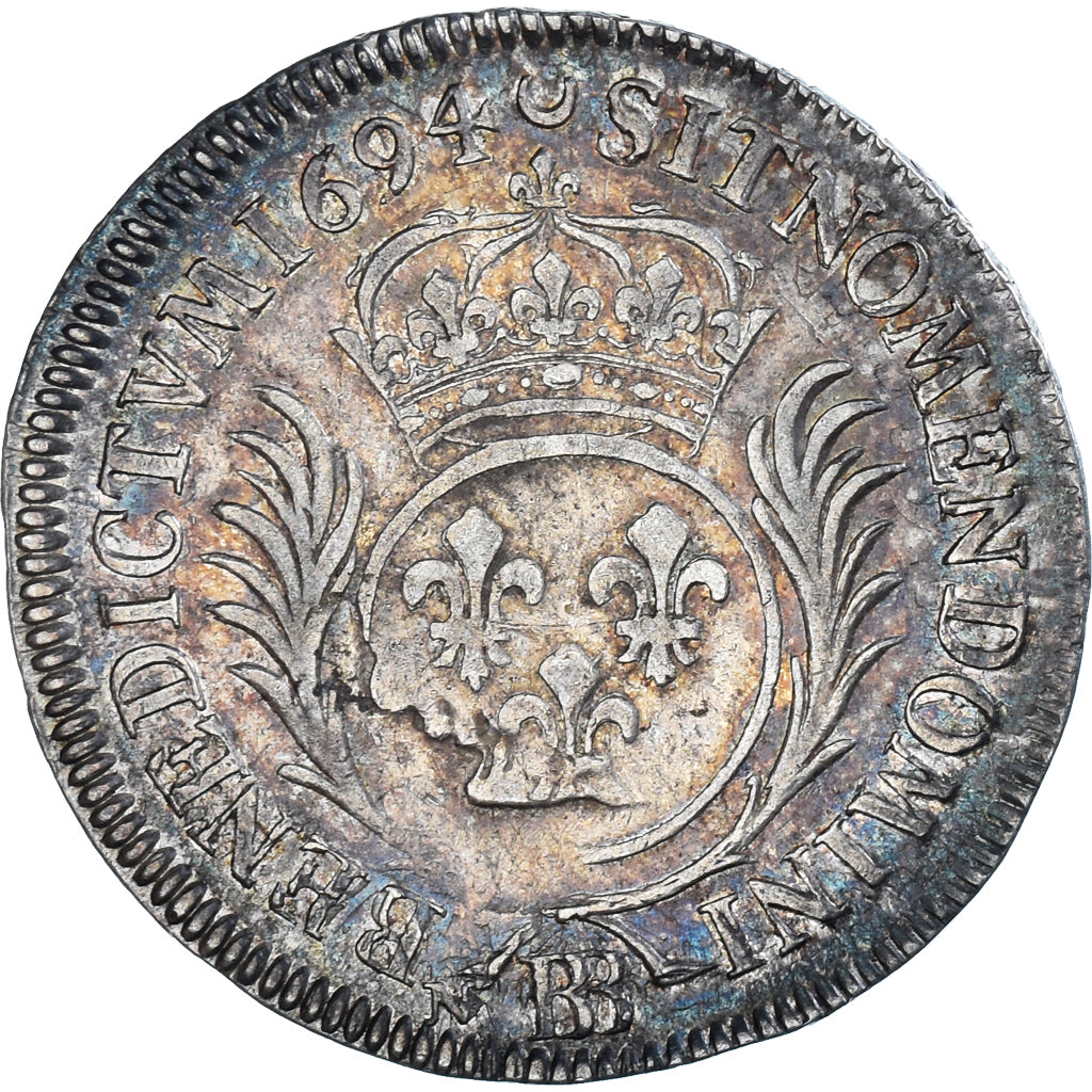 França, Louis XIV, 1/2 Ecu aux palmes, 1694, Strasbourg, reformed, Prata