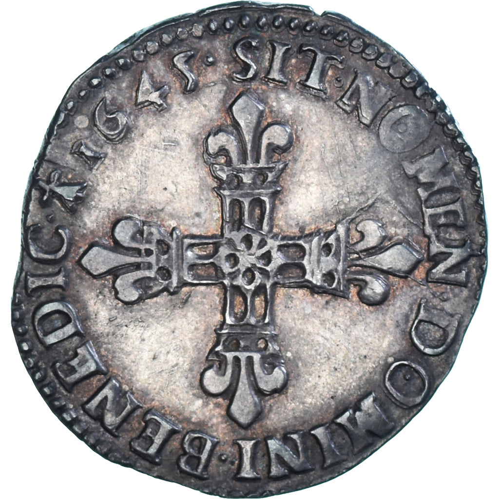 Moeda, França, Louis XIV, 1/4 Écu, frappé au marteau, 1/4 Ecu, 1645, Rennes