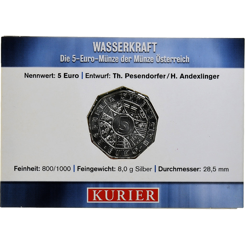 Österreich, 5 Euro, Waterpower, 2003, FDC, STGL, Silber, KM:3105