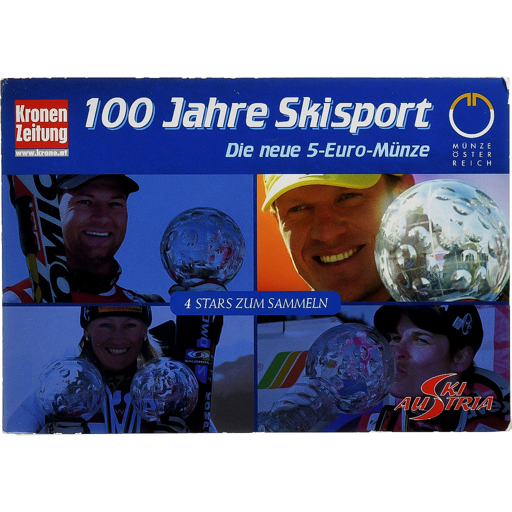 Austria, 5 Euro, Centennial of Sport Skiing, 2005, Vienna, Silver, MS(65-70)