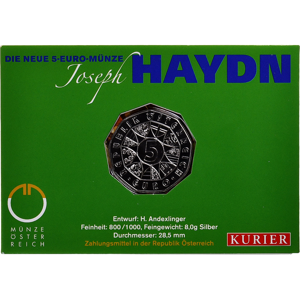 Autriche, 5 Euro, Joseph Haydn, 2009, FDC, Argent, KM:3170