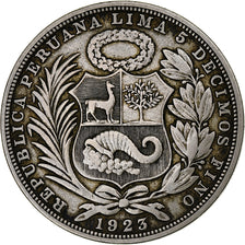 Moneda, Perú, Sol, 1923, Philadelphia, BC+, Plata, KM:218.1