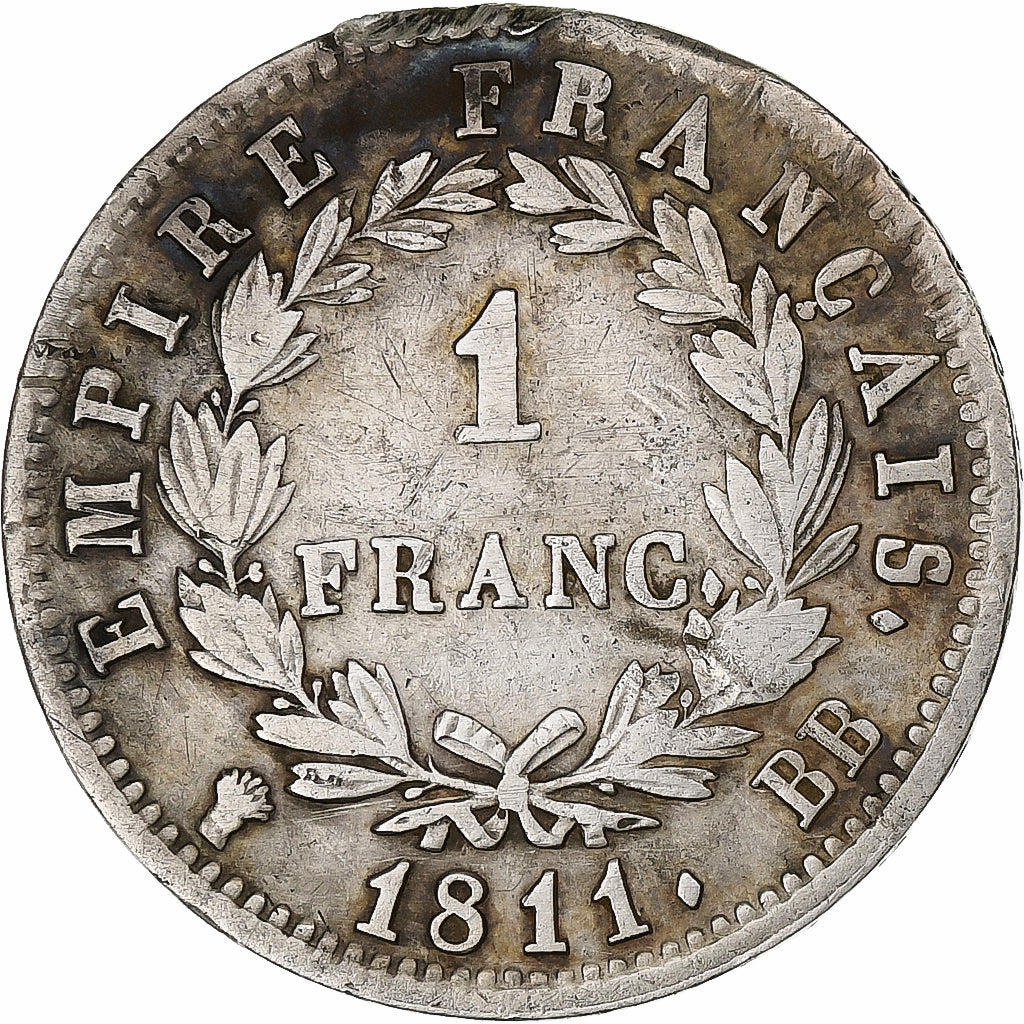 Moneda, Francia, Napoléon I, Franc, 1811, Strasbourg, BC+, Plata, KM:692.3