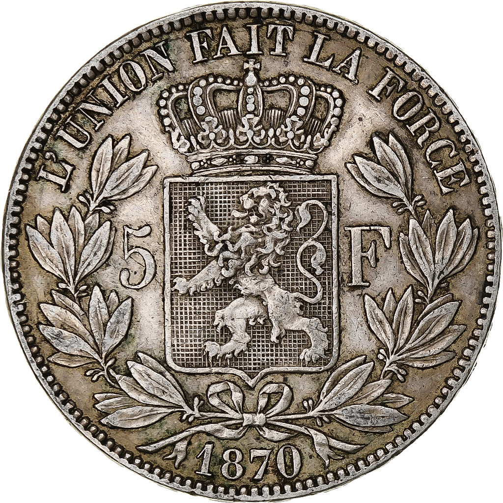 Munten, België, Leopold II, 5 Francs, 5 Frank, 1870, Brussels, FR+, Zilver