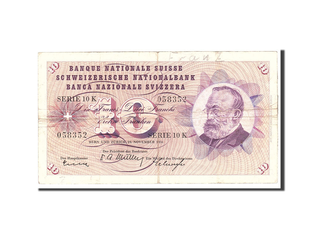 Banknote, Switzerland, 10 Franken, 1956, 1956-11-29, VF(30-35), KM:45c