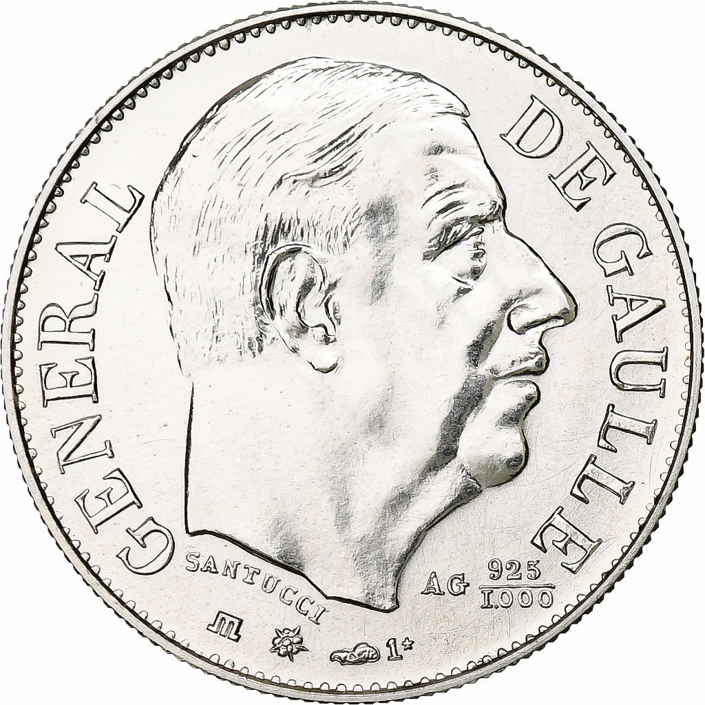 France, Medal, Charles de Gaulle, 1980, MS(65-70), Silver