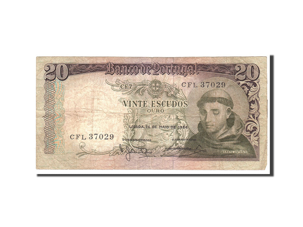 Geldschein, Portugal, 20 Escudos, 1964, 1964-05-26, KM:167b, S
