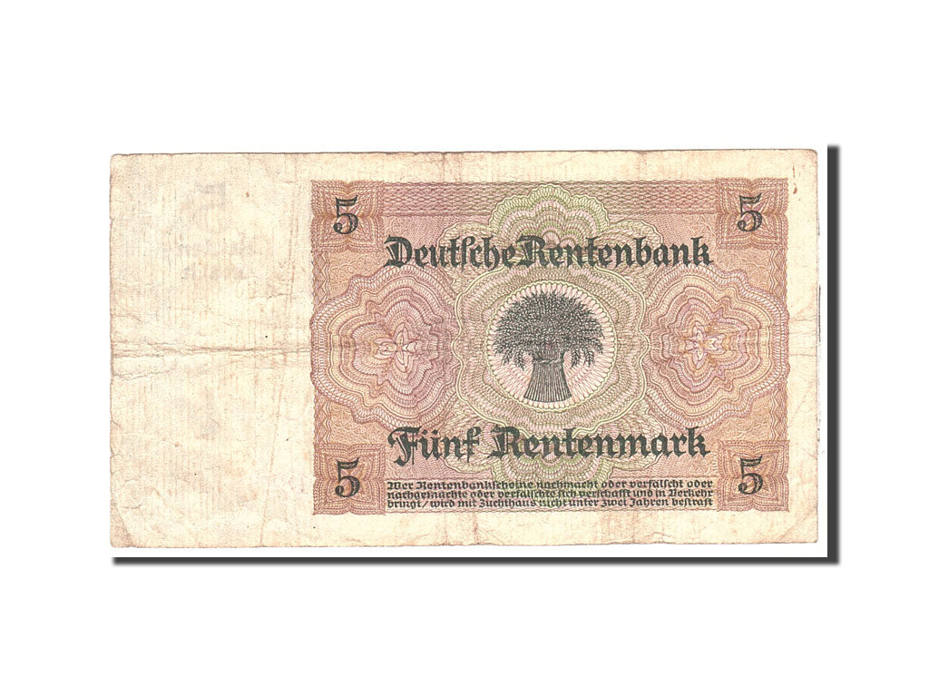 Banknote, Germany, 5 Rentenmark, 1926, 1926-01-02, KM:169, VF(20-25)