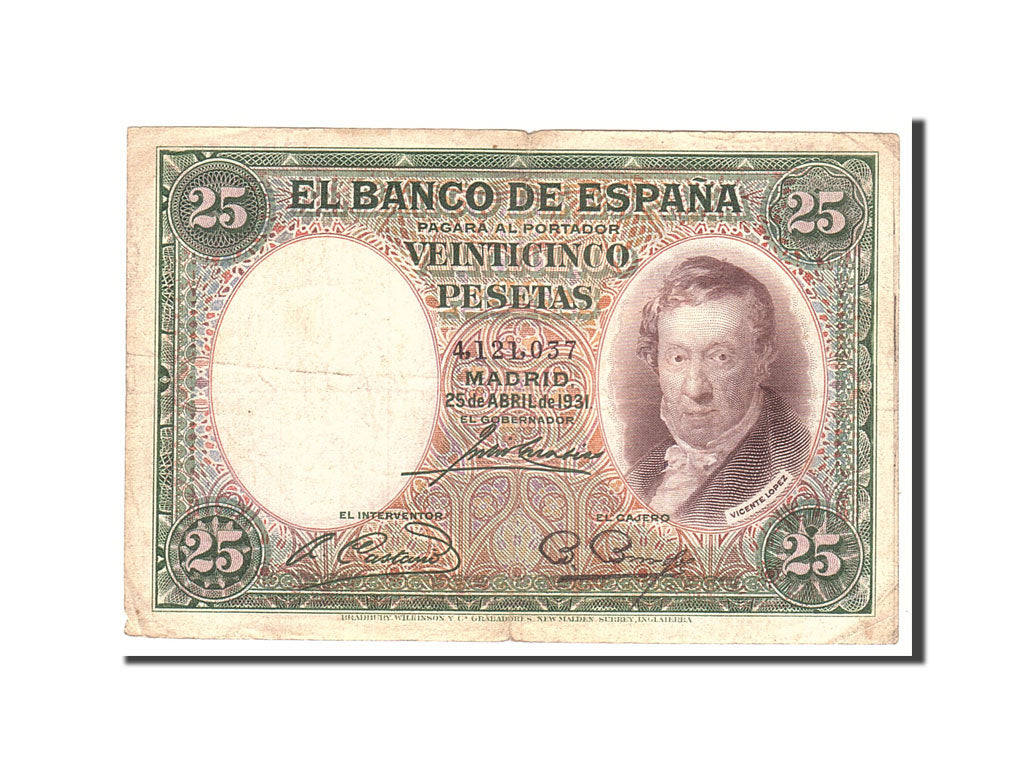 Banknote, Spain, 25 Pesetas, 1931, 1931-04-25, KM:81, EF(40-45)