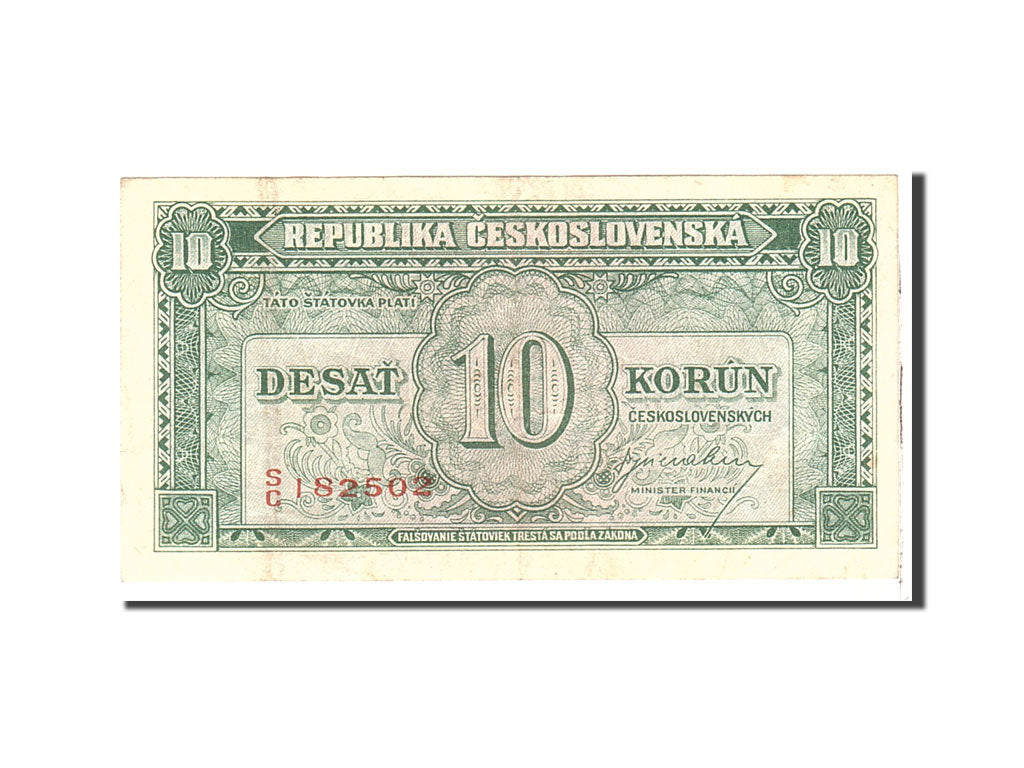Billet, Tchécoslovaquie, 10 Korun, 1945, Undated, KM:60a, TTB