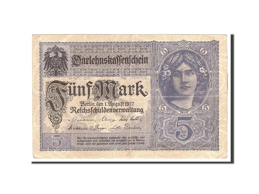 Banknote, Germany, 5 Mark, 1917, 1917-08-01, KM:56b, EF(40-45)