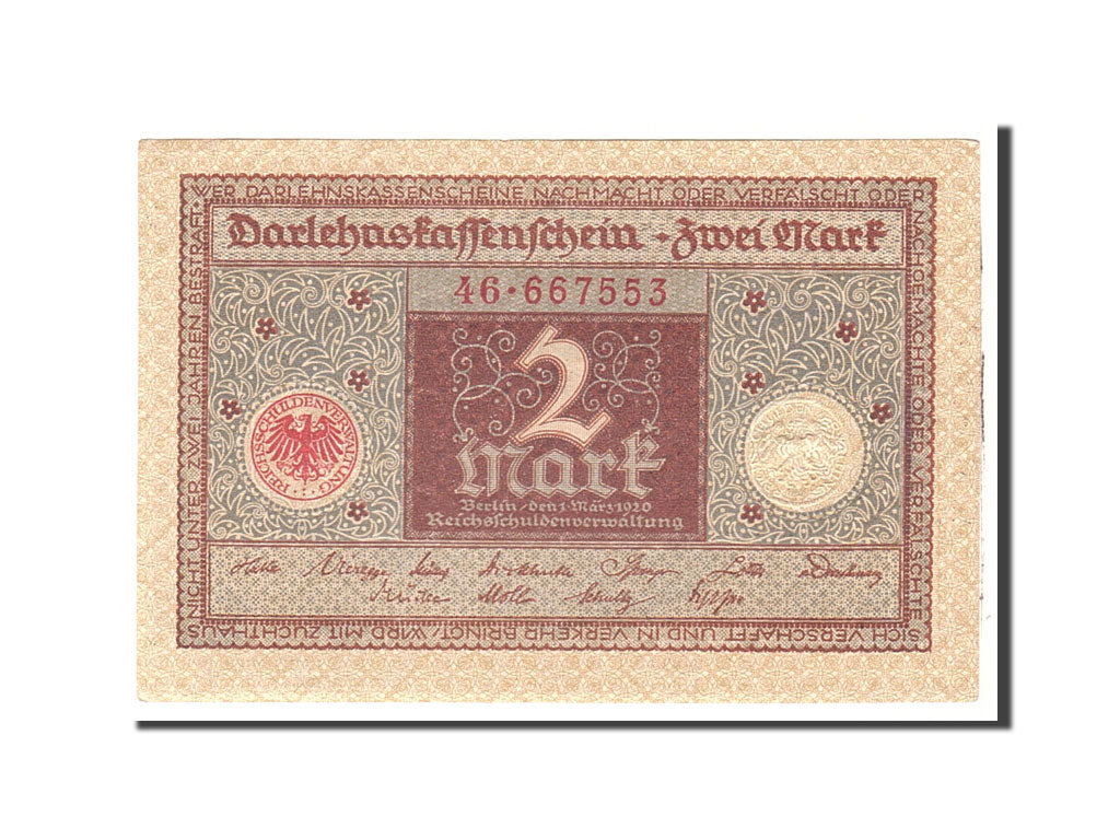 Banknot, Niemcy, 2 Mark, 1920, 1920-03-01, KM:59, AU(55-58)