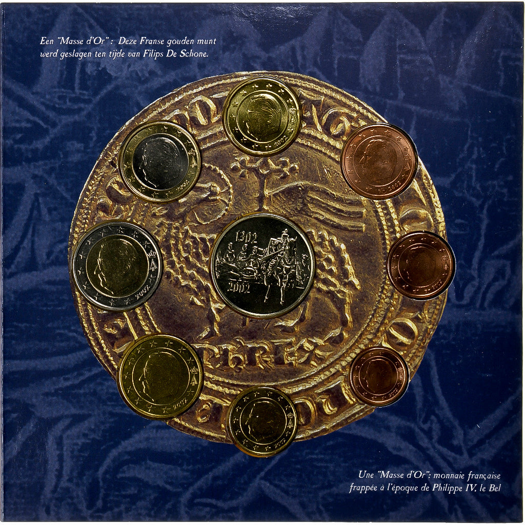 Belgium, 1 Cent to 2 Euro, euro set - Bataille des éperons d'or, 2002, Royal