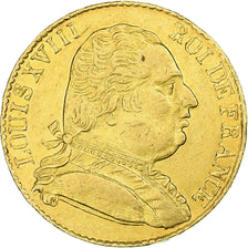 Francja, Louis XVIII, Louis XVIII, 20 Francs, 1815, London, AU(50-53), Złoto