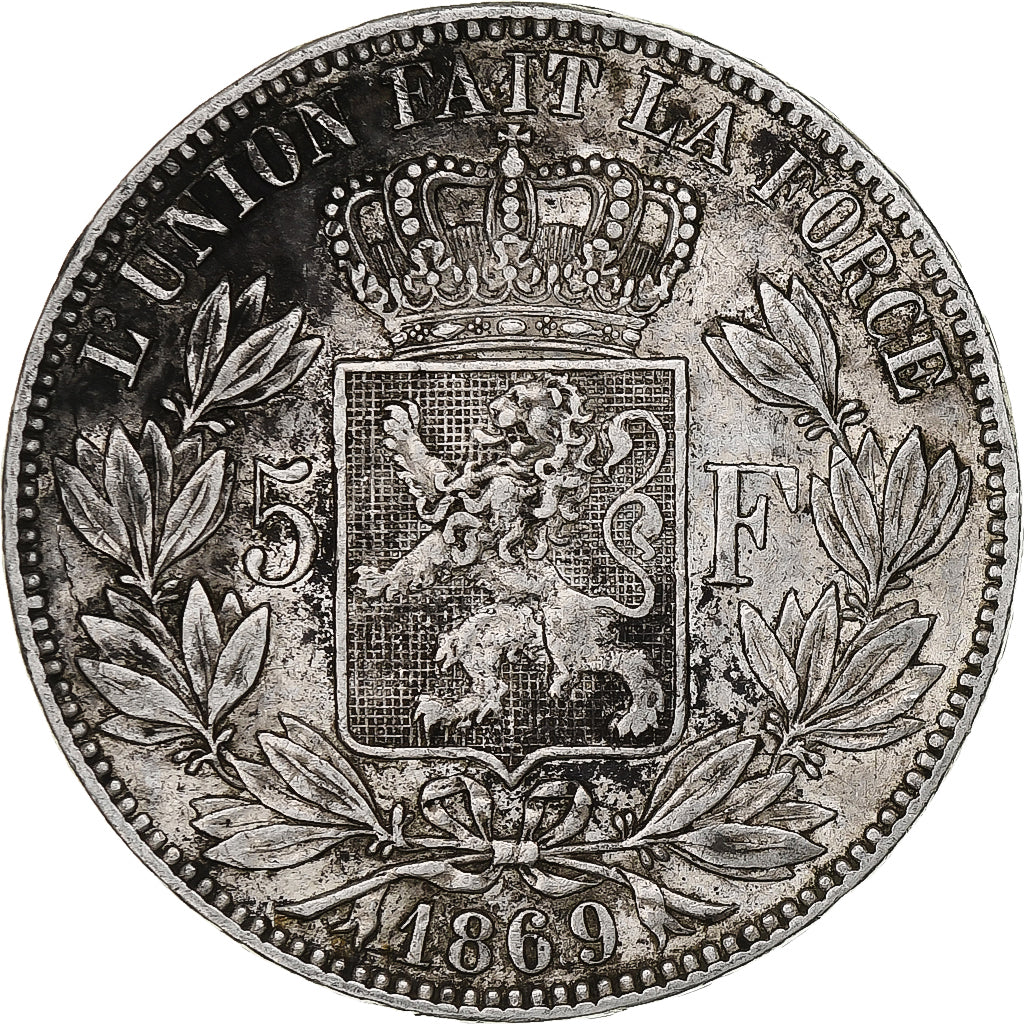 Belgium, Leopold II, 5 Francs, 5 Frank, 1869, Silver, VF(30-35), KM:24