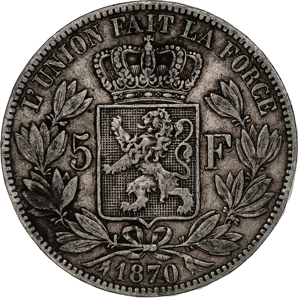 Belgium, Leopold II, 5 Francs, 5 Frank, 1870, Brussels, Silver, VF(30-35), KM:24