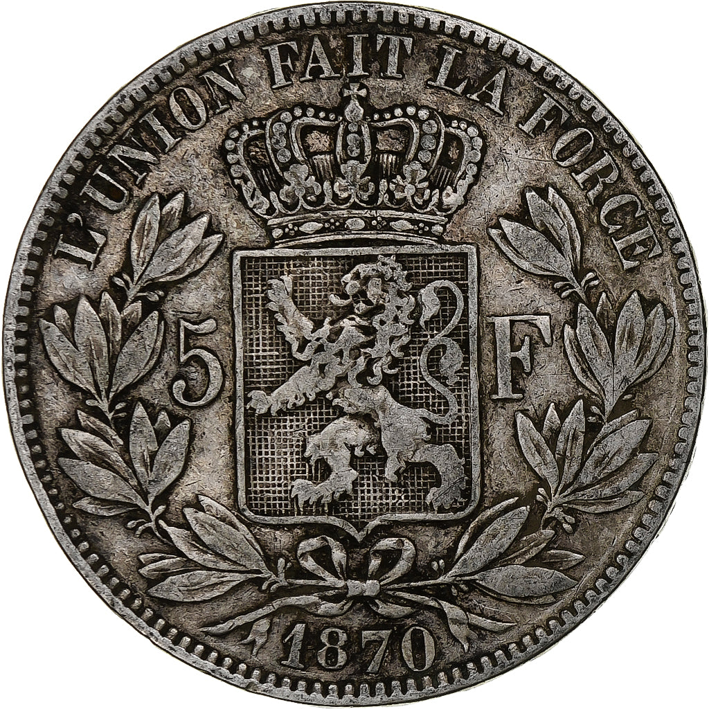 Belgium, Leopold II, 5 Francs, 5 Frank, 1870, Brussels, Silver, VF(30-35), KM:24