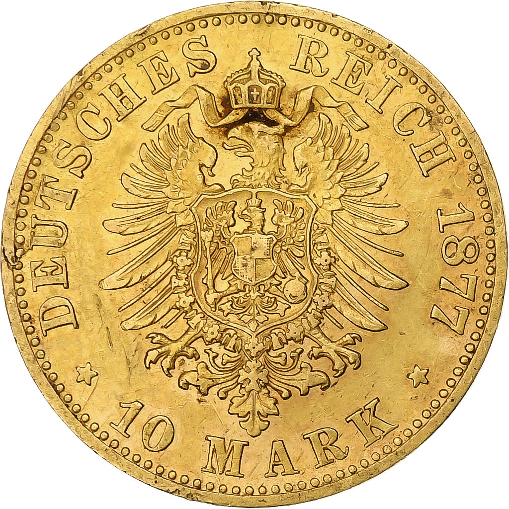 German States, PRUSSIA, Wilhelm I, 10 Mark, 1877, Hannover, Gold, EF(40-45).