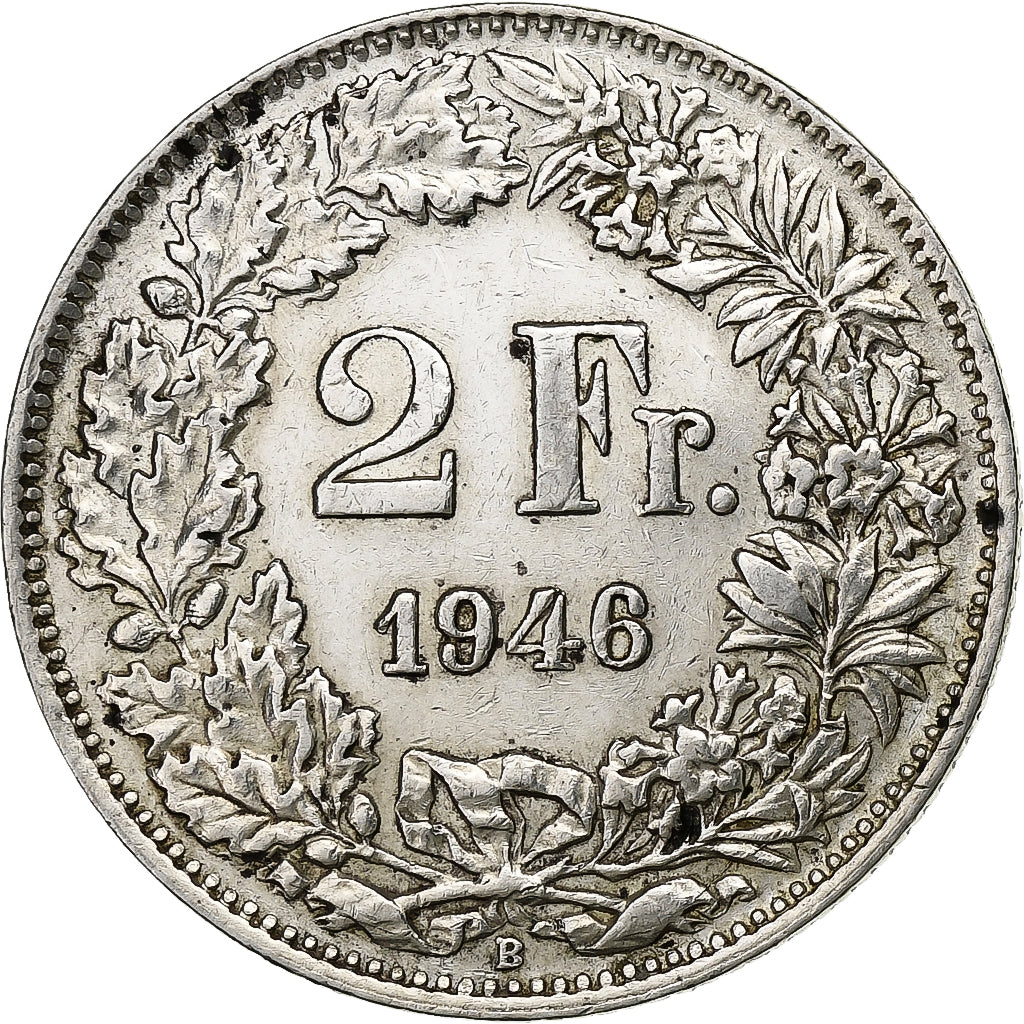 Switzerland, 2 Francs, 1946, Bern, Silver, EF(40-45), KM:21