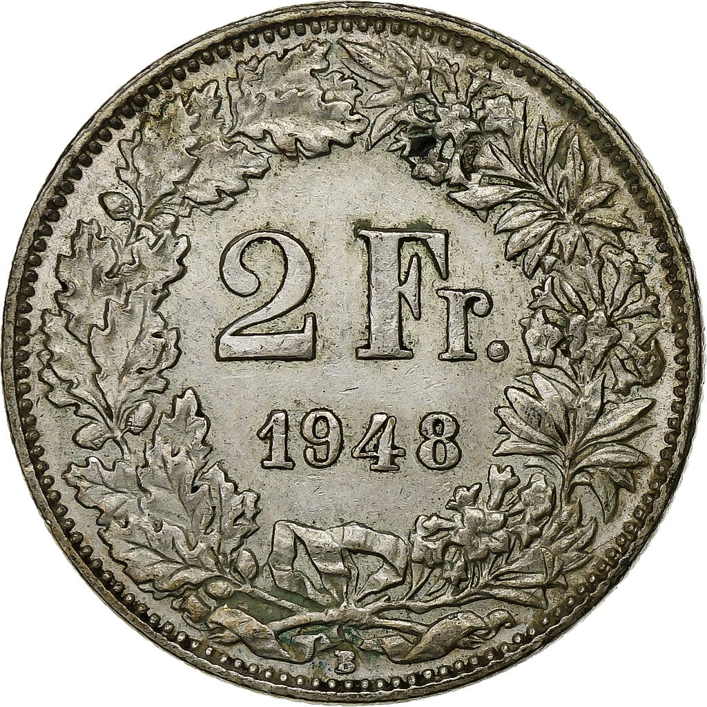 Switzerland, 2 Francs, 1948, Bern, Silver, EF(40-45), KM:21