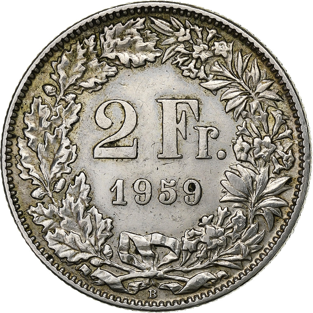 Switzerland, 2 Francs, 1959, Bern, Silver, AU(50-53), KM:21