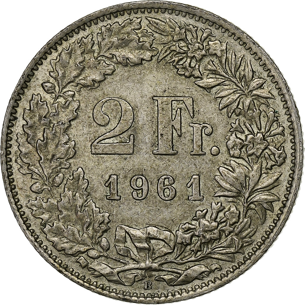 Coin, Switzerland, 2 Francs, 1961, Bern, AU(50-53), Silver, KM:21