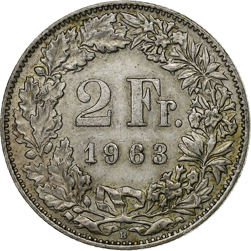 Switzerland, 2 Francs, 1963, Bern, EF(40-45), Silver, KM:21