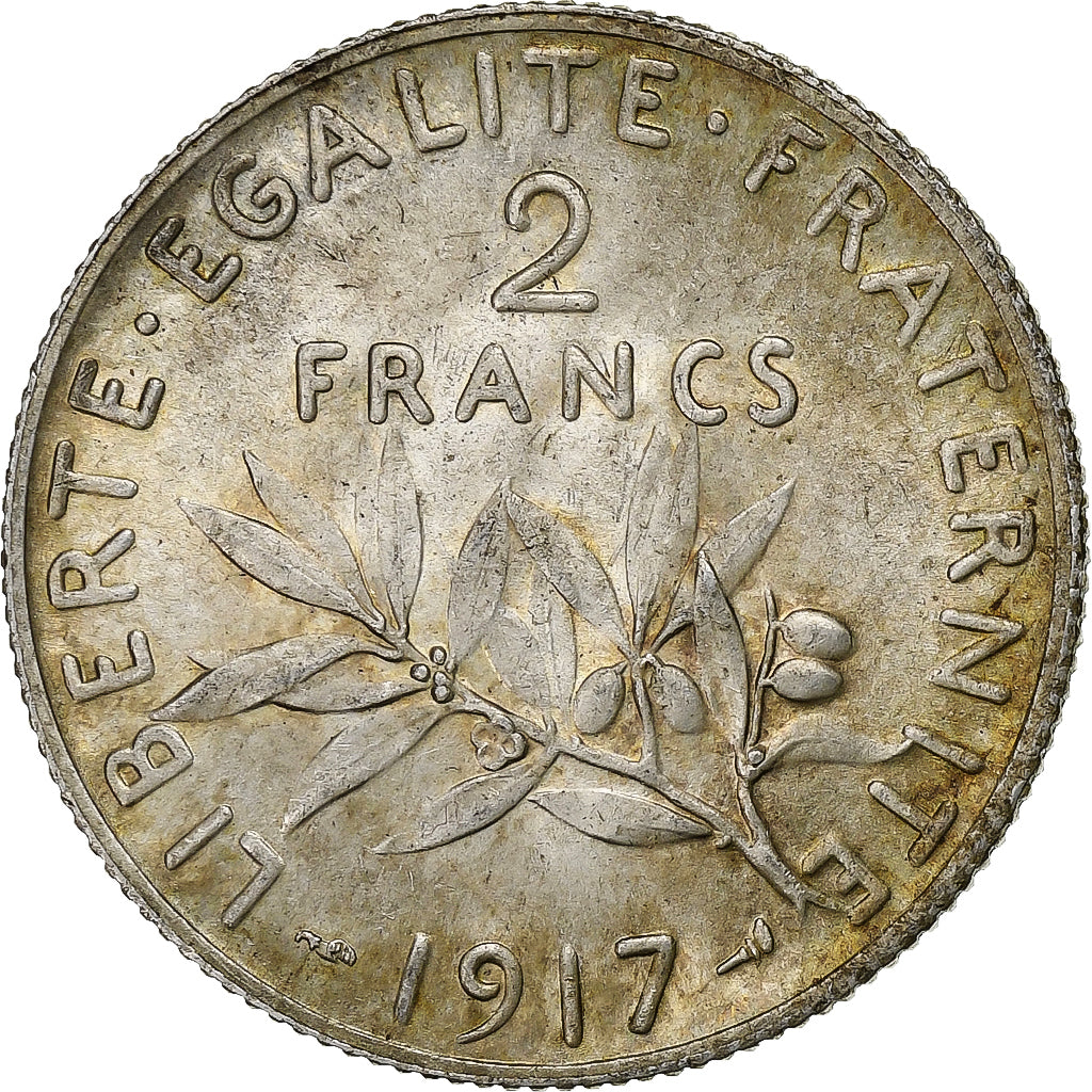 Munten, Frankrijk, 2 Francs, 1917, Paris, Semeuse, PR, Zilver, KM:845.1