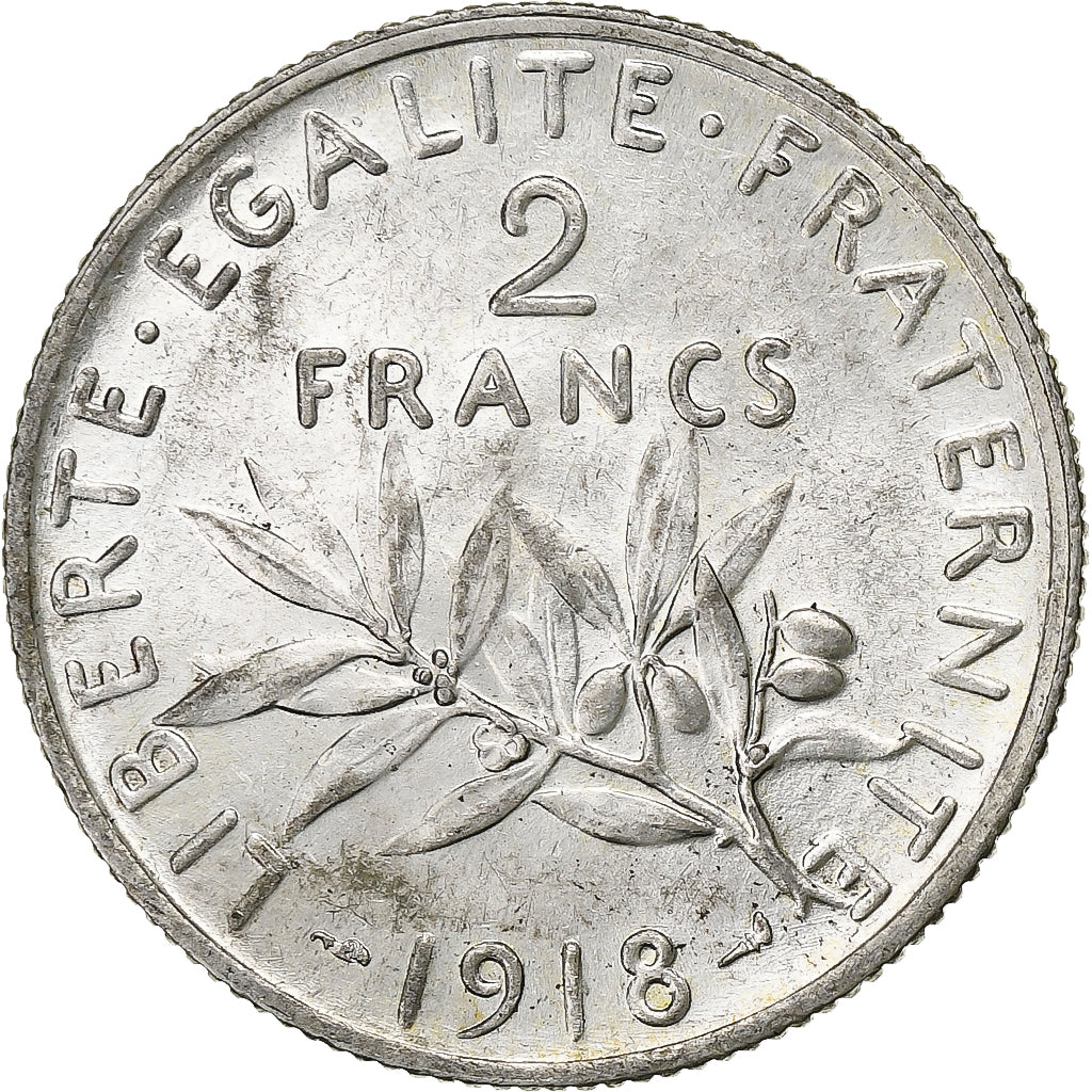 Coin, France, Semeuse, 2 Francs, 1918, Paris, AU(55-58), Silver, KM:845.1