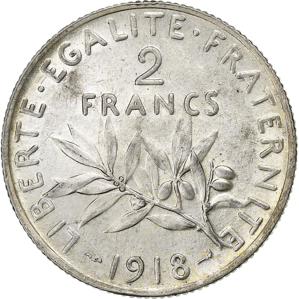 Coin, France, Semeuse, 2 Francs, 1918, Paris, AU(55-58), Silver, KM:845.1
