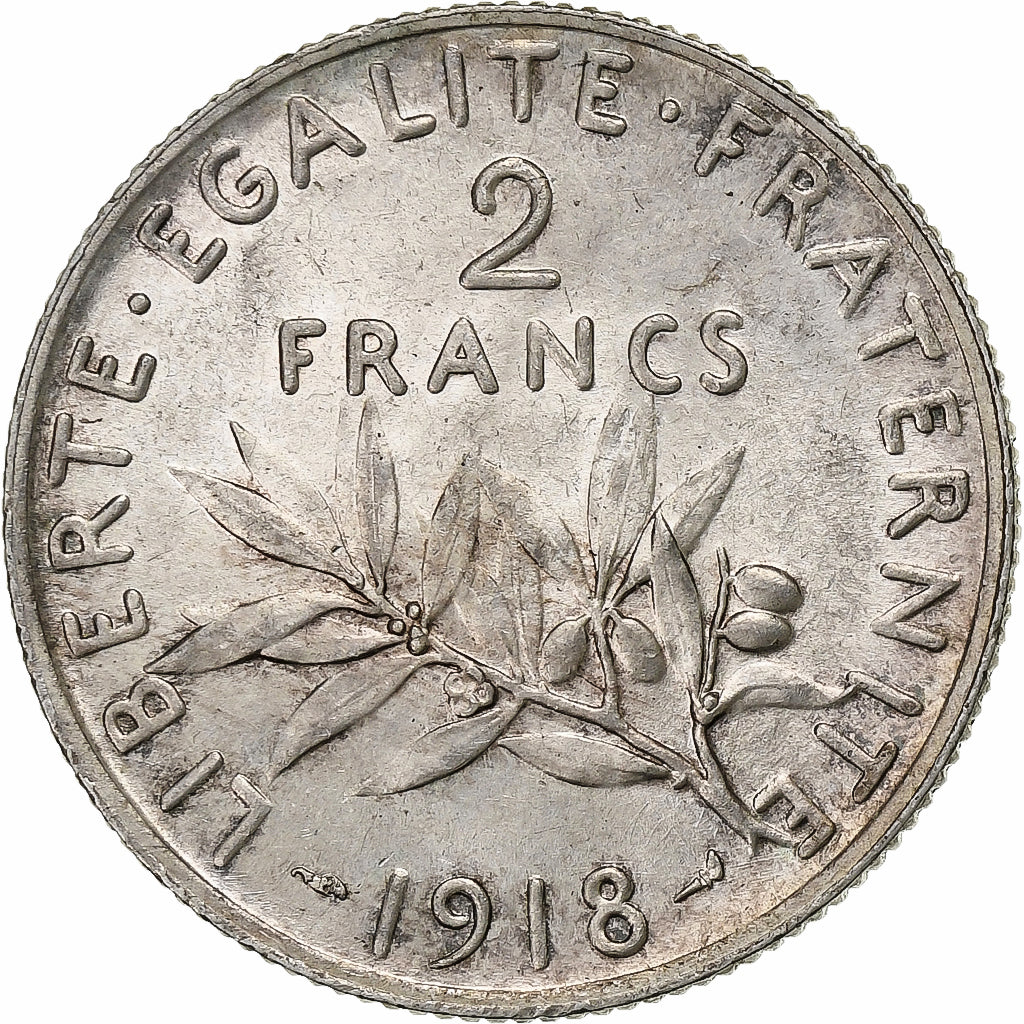 Coin, France, Semeuse, 2 Francs, 1918, Paris, AU(55-58), Silver, KM:845.1