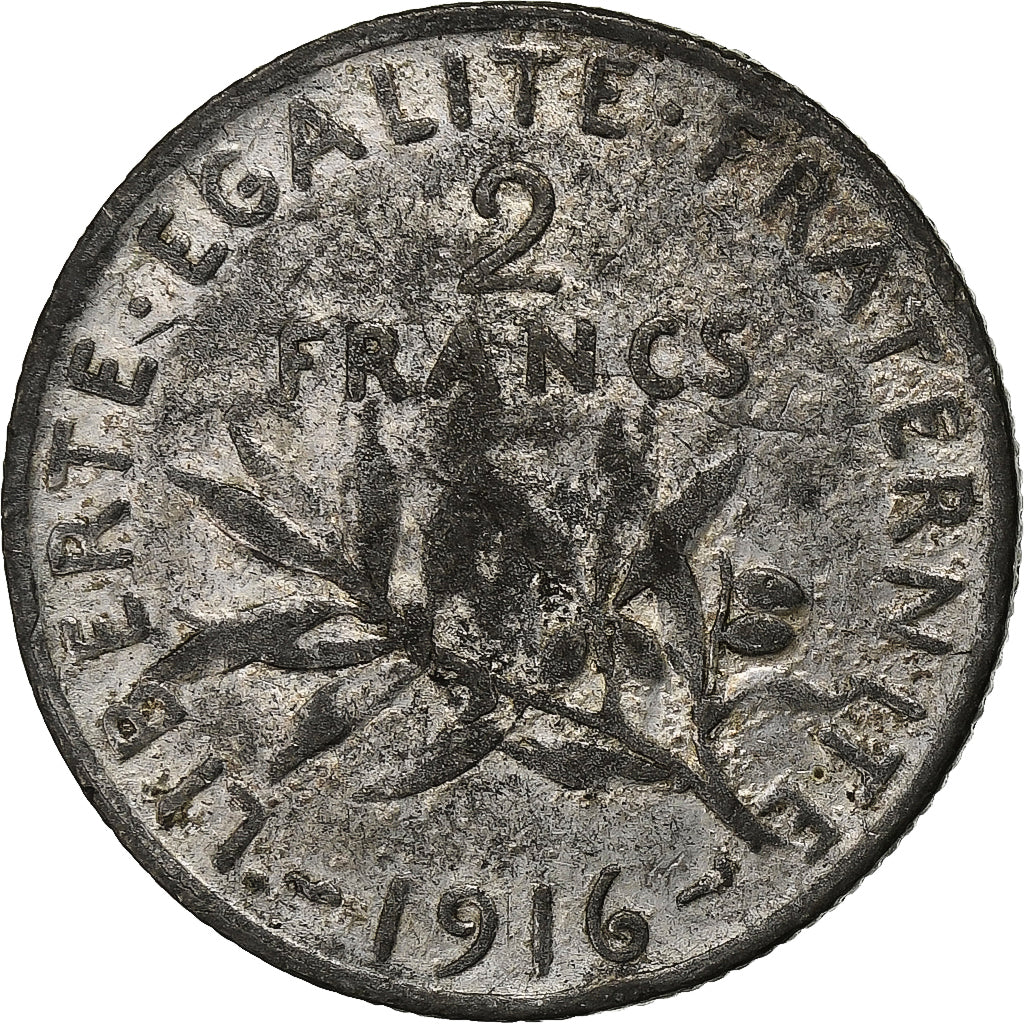 Frankrijk, 2 Francs, Semeuse, 1916, Paris, Étain, FR, Gadoury:532, KM:845.1