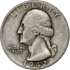 Monnaie, États-Unis, Washington, Quarter, 1942, Philadelphie, TTB, Argent