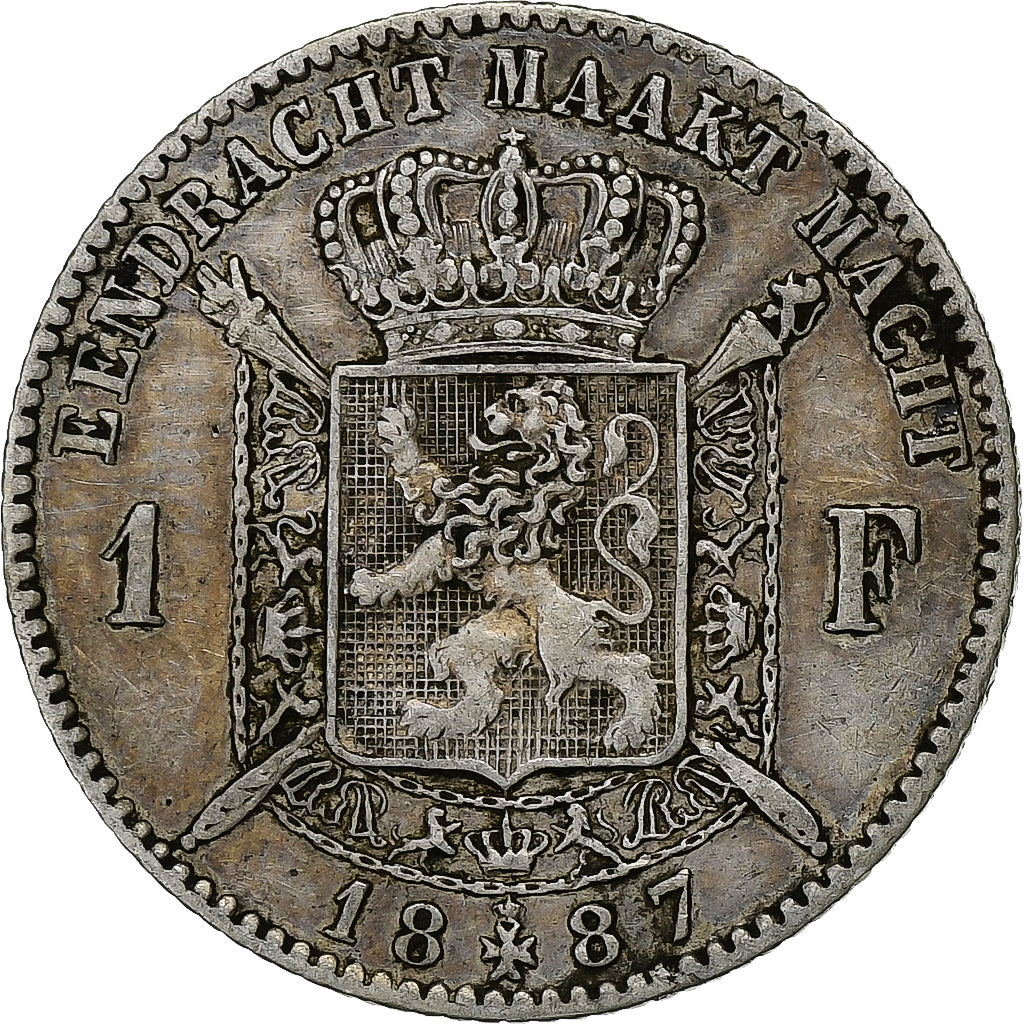 Munten, België, Leopold II, Franc, 1887, ZF, Zilver, KM:29.1