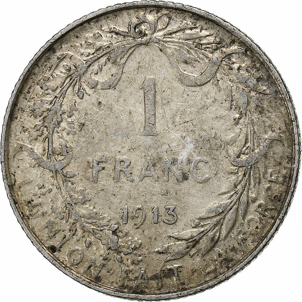 België, Albert I, Franc, 1913, Brussels, Zilver, ZF, KM:72